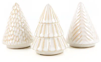 Produktbild von 3 kleine Weihnachtsbäume Keramik Creme weiß Weihnachten 10 cm