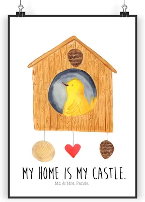 Produktbild von Mr. & Mrs. Panda Bild Vogel Haus DIN A5 - Weiß - Geschenk, Zuhause, Wandbild, Posterdruck, Lustige Sprüche, Home Sweet Home, Castle, Vogelhaus, Wohnung, drucke, wanddeko