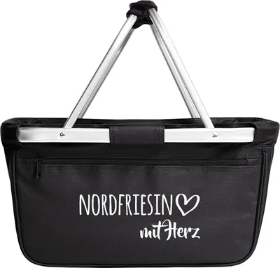 Produktbild von Huuraa Einkaufskorb Nordfriesin mit Herz 20 Liter Black faltbarer Tragekorb Geschenkidee