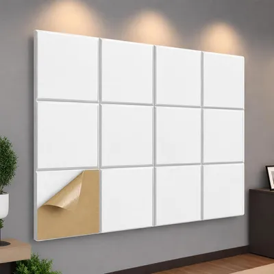 Immagine prodotto di INF Pannelli murali acustici in feltro - Confezione da 12 pannelli murali fonoassorbenti con adesivo Bianco
