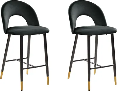 Produktbild von BELIANI Barstuhl 2er Set Schwarz Samtstoff mit Schwarz-Goldenen Metallbeinen Fußstütze Glamouröser Look Modern Esszimer Wohnzimmer Küche Sitzmöbel