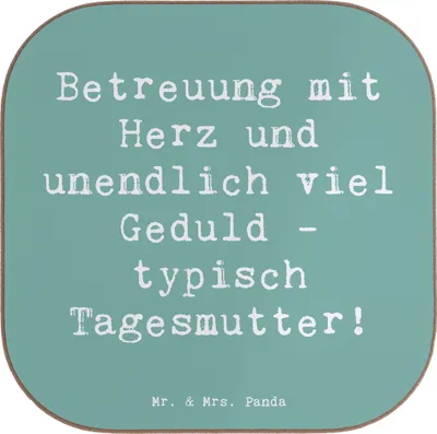 Produktbild von Mr. & Mrs. Panda Tischuntersetzer Spruch Tagesmutter Liebe - Meeresbrise - Geschenk, Berufe, Tassen Untersetzer, Geduld, Helden des Alltags, Wertschätzung, für Gläser