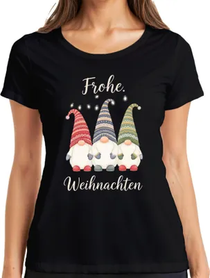 Produktbild von Frohe Weihnachten Weihnachtswichtel Gnom Lichterkette Wichtel Damen T-Shirt, Schwarz, S