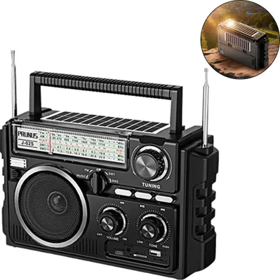 Produktbild von am/fm/sw weltempfänger radio, solar usb bluetooth 6.0, 1800mAh akku, tf/usb/aux musik player, tragbar, für camping, zuhause, senioren