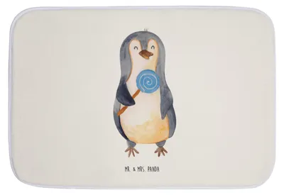 Produktbild von Mr. & Mrs. Panda Badteppich Pinguin Lolli - Weiß - Geschenk, Süßigkeiten, Duschvorleger, Badematte, Heißhunger, Badezimmerteppich, Badvorleger, Süß, Naschen, Spruch
