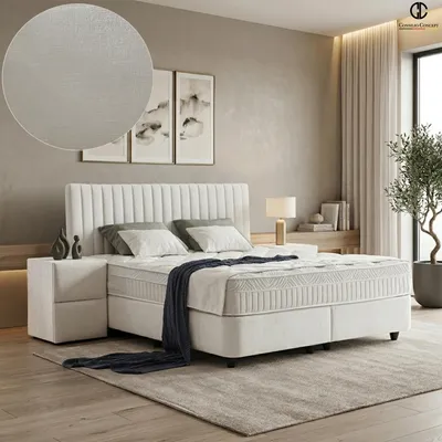 Produktbild von Boxspringbett mit Bettkasten LYON 160 x 200 cm, Creme, Matratze, Topper integriert, H3