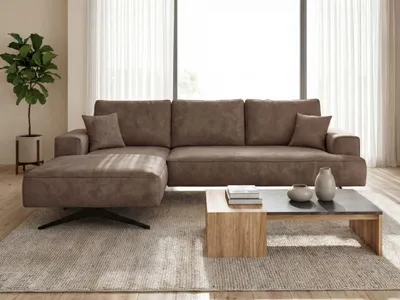 Produktbild von GrainGold Ecksofa L-Form Links Leto - Moderne Ecksofa mit Metallbeinen - 3-Sitzer Eckcouch, Wohnzimmer Ecksofa - Eckcouch Braun (Whisper 5)