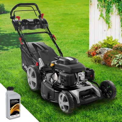 Produktbild von BRAST Benzin Rasenmäher mit Antrieb   5,2kW (7PS)   55cm Schnittbreite      30-80mm Schnitthöhe   60L Fangkorb   4 Takt OHV Motor   Stahlgehäuse   Speed