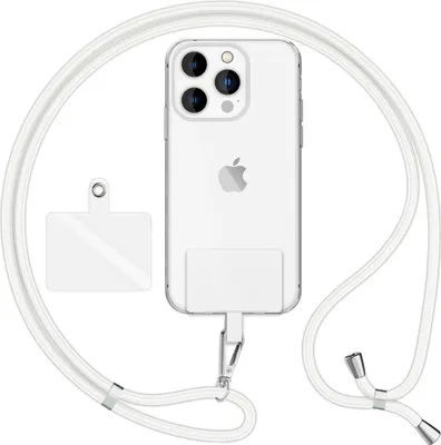 Produktbild von HoldMe Air Edition - Universal Lanyard mit 2 Pads & Karabinerhaken (silber) - 160cm Handyband zum Umhängen -  Weiß