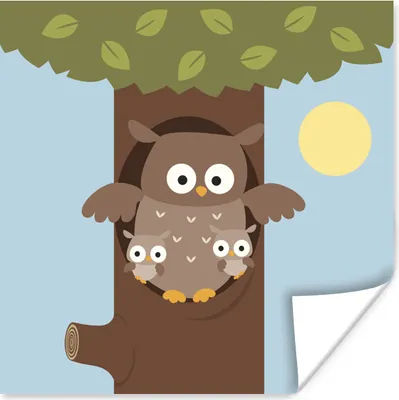 Produktbild von MuchoWow® Poster Illustration einer Eule und ihrer Familie 75x75 cm - Wand Dekoration