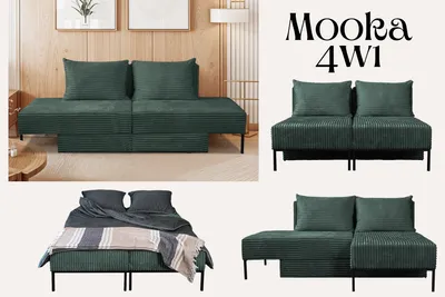 Produktbild von Kaiser Möbel Sofa mit schlaffunktion,  Ecksofa, Betten, Liegestuhl,  MOOKA 4in1-Multifunktions-System, stoff Velo Grün