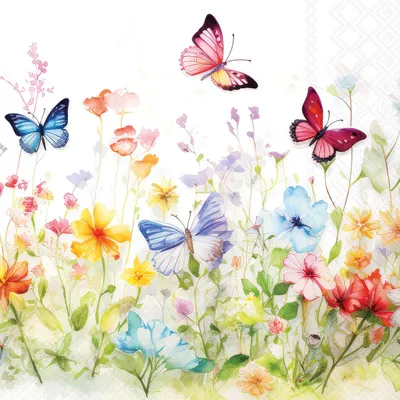 Produktbild von Servietten Papier 33x33cm 3-lag Schmetterlinge & Blumen Bunt 20 Stk.