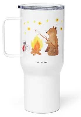 Produktbild von Mr. & Mrs. Panda Thermobecher Bär & Marienkäfer Lagerfeuer - Weiß - Geschenk, Trinkgefäß, Kaffee-Thermobecher, thermosbecher, Kaffee-to-go-Becher, Teddy, Isolierbecher