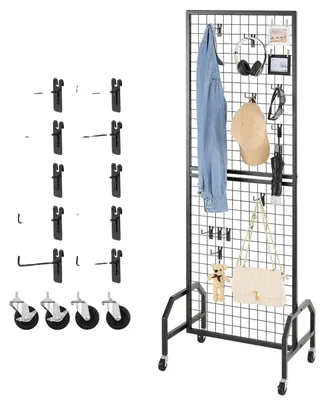 Produktbild von VEVOR 61 x170,7 cm Gitterwandpaneele Turm, 2 Packs Drahtgitter-Wanddisplay-Ständer mit T-Basis, freistehende doppelseitige Gitterwandpaneele für Kunsthandwerksmessen, Einzelhandelsdisplay mit zusätzlichen Clips und Haken, 1 Pack, Mit Rollen-b