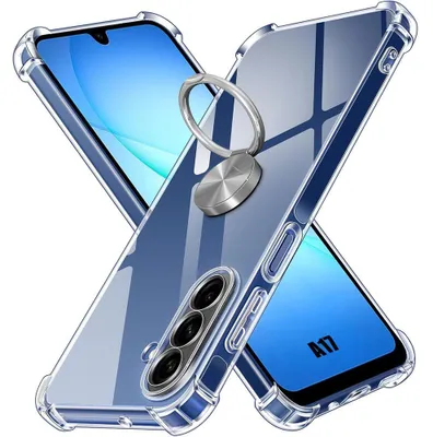 Image de Coque pour Samsung Galaxy A17 5G/4G, Protection Silicone Transparent avec Anneau Rotatif Argenté