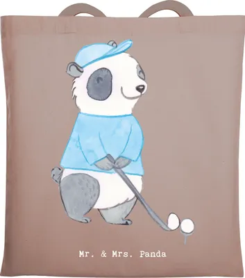 Produktbild von Mr. & Mrs. Panda Shopping Tasche Panda Golfen - Braun Pastell - Geschenk, Golfplatz, Jutetasche, Tote Bag, Stoffbeutel, Golf Verein, Golfturnier, Beutel, spielen