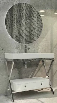 Produktbild von Casa Padrino Luxus Badezimmer Set Silber / Weiß - 1 Waschtisch mit Schublade und 1 Waschbecken und 1 LED Wandspiegel - Luxus Qualität