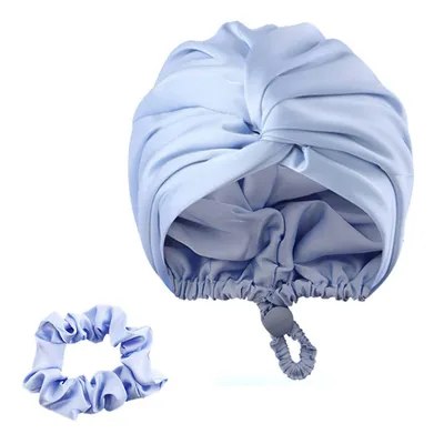 Produktbild von Seidenhaube zum Schlafen, Satin Doppellagige Seidenhaube für Damen mit alle Haartypen, Blau