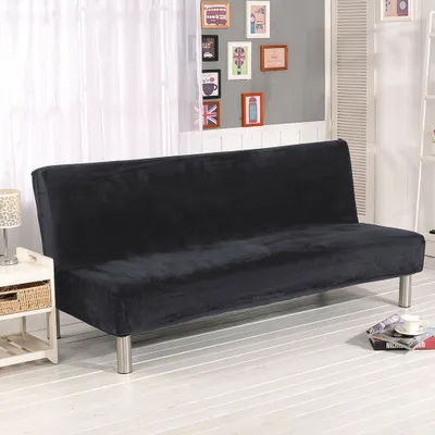 Produktbild von Samt Sofabezug Ohne Armlehnen, Moderner Ohne Armlehne Stretch Couch überzug Armlose Sofabettüberzug für Faltbares Schlafsofa Ohne Armlehnen ,180-210 cm (Grau)