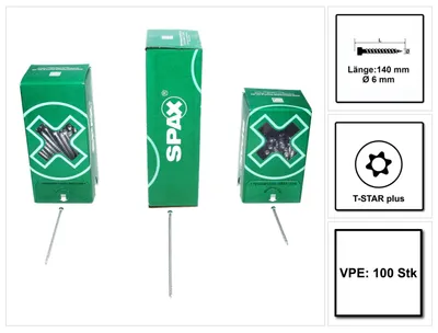 Zdjęcie produktu dla SPAX® 1211010601405 SPAX® Wkręty do drewna T30 z łbem cylindrycznym WIROX 1211010601405 6 mm x 140 mm, 100 szt.