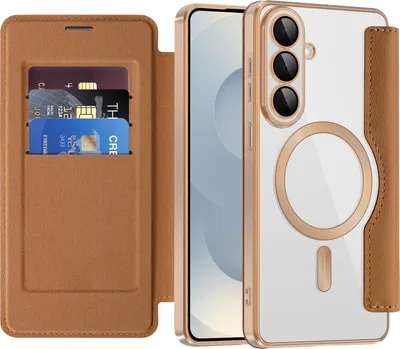 Produktbild von Klapphülle für Samsung Galaxy S26+ Kompatibel mit Magsafe, Klar Überzug Kartenhalter Ledertasche mit Kameraschutz Braun