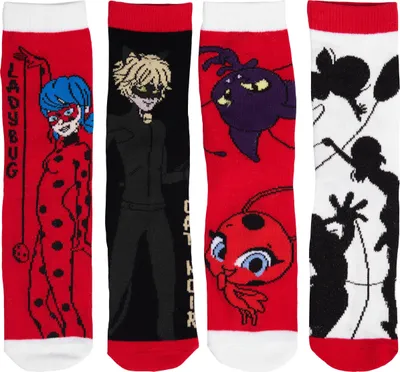 Produktbild von Miraculous Socken für Mädchen Sneaker Kindersocken Söckchen Mehrfarbig Bunt (4er Pack), Größe:27-30