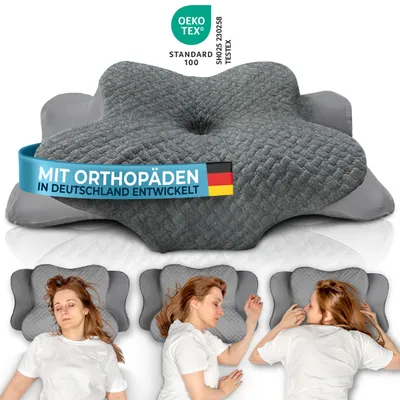 Produktbild von Glückstoff® Orthopädisches Kissen für alle Schlaftypen | Kopfkissen Nackenschmerzen aus Memory Foam | Nackenstützkissen Ergonomisches Kopfkissen