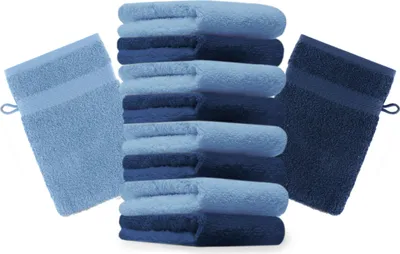 Produktbild von Betz 10 Stück Waschhandschuhe 16x21 cm PREMIUM 100% Baumwolle Farbe: dunkelblau und hellblau
