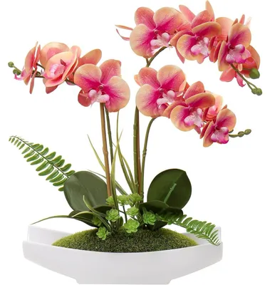 Produktbild von Kunstorchidee Phalaenopsis mit 3 Stielen, 14 Blüten, Kunsttopf, 38 cm, Weiß/Rosa/Violett