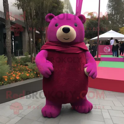 Produktbild von Magenta-Bär REDBROKOLY Maskottchen Kostüm charakter bekleidet mit einem Pullover und Schalnadeln