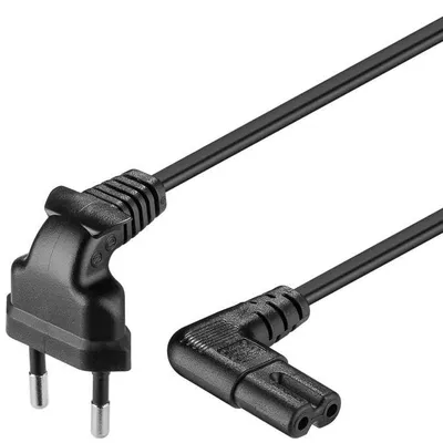 Produktbild von PremiumCord Netzkabel 230V 2m für PC/Monitor/TV/USV, Stromkabel mit Eurostecker auf Euro Doppelbuchse C7 2 Polig, IEC 320, Abgewinkelt, Farbe Schwarz