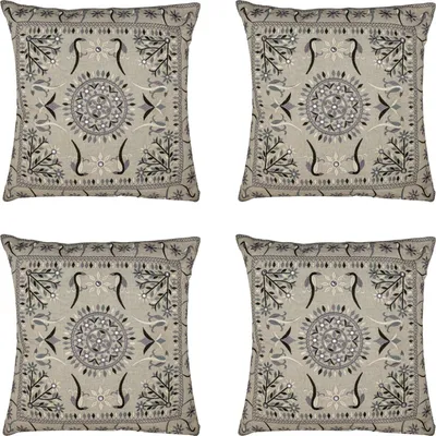 Zdjęcie produktu dla Marrakesh zestaw 4 poduszek poszewka na poduszkę 40x40 cm duża | poduszka na sofę przytulna bawełniana poduszka haftowana jako dekoracja salonu na fotelu i sofie | poduszka dekoracyjna lodge szara jako poduszka na krzesło w jadalni