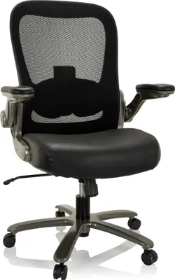 Produktbild von hjh OFFICE XXL Drehstuhl INSTRUCTOR XXL T I Bürostuhl gepolstert bis 220 kg belastbar mit abklappbaren Armlehnen Netzstoff/Leder für Büro, Zuhause