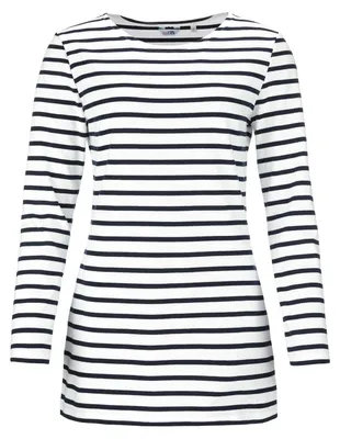 Produktbild von modAS Damen Long-Shirt mit Streifen Maritim - Gestreiftes Shirt Komfortschnitt aus Baumwolle in Weiß-Blau Größe 48