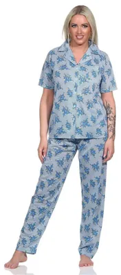 Produktbild von Damen Pyjama zweiteiliger Schlafanzug Pyjama-Set; Blau L/40
