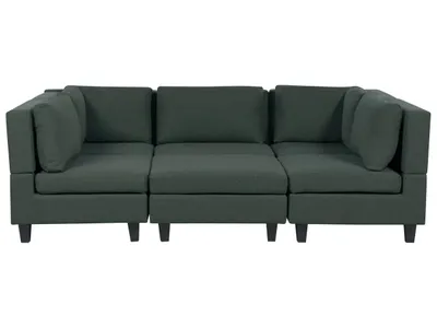 Produktbild von BELIANI 5-Sitzer Sofa Dunkelgrün Stoffbezug U-Förmig mit Ottomane Kissen Schwarze Beine Modular Modern Modulsofa Wohnlandschaft Wohnzimmer Wohnecke