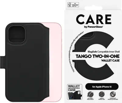 Produktbild von PanzerGlass CARE™ by ® Tango 2-in-1 Wallet Case m. MagSafe iPhone 15, Cover, Apple, Apple - iPhone 15, Schwarz