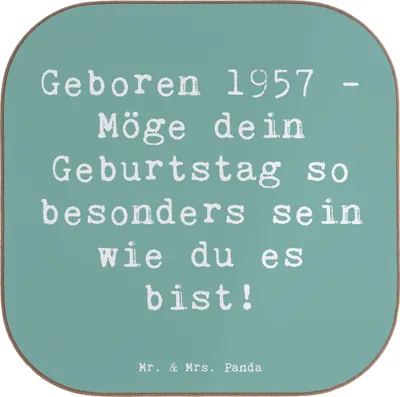 Produktbild von Mr. & Mrs. Panda Untersetzer Tasse Spruch 1957 Geburtstag - Meeresbrise - Geschenk, Alter, für Gläser, Geburtstagsgeschenk, herzlicher Wunsch, Happy Birthday, Design