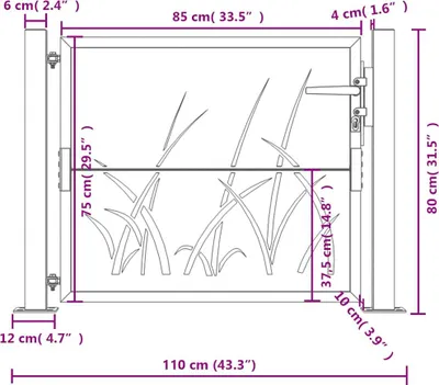 Produktbild von vidaXL Gartentor Anthrazit 100x75 cm Stahl Gras-Design
