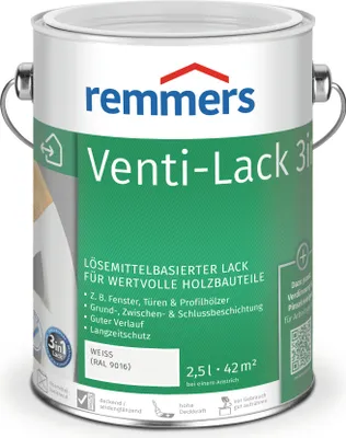 Zdjęcie produktu dla Remmers Venti-Lack 3w1 biały (RAL 9016), 2,5 litra, twarda emalia alkidowa do drewna do wnętrz i na zewnątrz, 3 warstwy w jednym produkcie, wysoka nieprzezroczystość