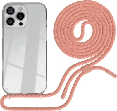 Produktbild von EAZY CASE Handykette für Apple iPhone 16 Pro Max, Clear Case aus Silikon, mit Umhängeband, abnehmbare Endstücke, Handyband in Rosa