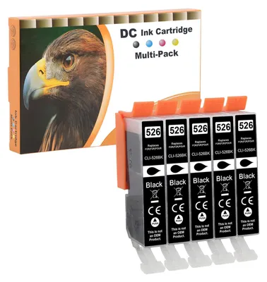 Produktbild von D&C 5X Schwarz Druckerpatronen Kompatibel für Canon CLI-526 BK für Canon Pixma MG5250 MG5300 MG5340 MG5350 MG6250 MG8150 MG8250 MX885 MX895 IP4840 IP4850 IP4900 MG5140 MG5150 MG5240 MX710 MX715