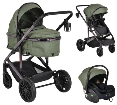 Produktbild von Moni All Road Dunkelgrün 3-in-1 Kombi-Kinderwagen mit i-Size Autokindersitz