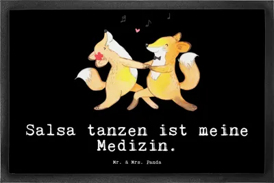 Produktbild von Mr. & Mrs. Panda Eingangsmatte Füchse Salsa tanzen 50 x 75 cm - Schwarz - Geschenk, Tanzkurs, Fussmatte, Tanzschule, Schmutzfangmatte, Schmutzmatte, fußmatte, Gummimatte