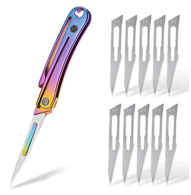 Obrázek produktu pro Víceúčelový nůž, skalpel s čepelí č. 11, titan, barevný, vhodný pro každodenní nošení (EDC), skládací nůž s klipem, vhodný pro outdoorové aktivity, kempování, rybaření a turistiku