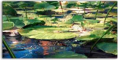 Produktbild von Coloray Canvas 120x60  Wandbild Leinwand Bilder Gemälde mit Lotus blättern im Teich