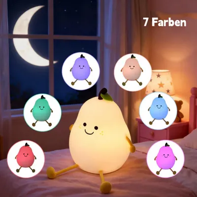 Produktbild von Birne Nachtlicht Silikon – 7 Farben dimmbar, Touch, Timer, 1200mAh Akku, USB-C, BPA-frei – Ideal für Baby & Kinderzimmer