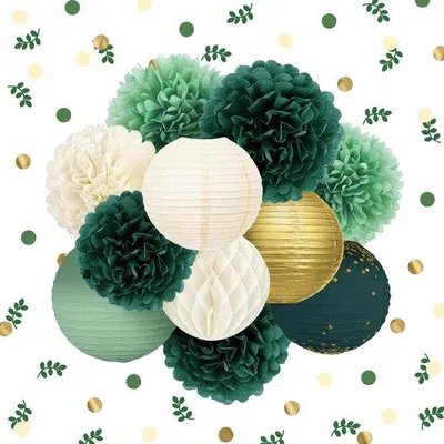Immagine prodotto di Lanterna di carta verde con lamina dorata e pompon