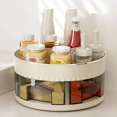 Produktbild von Gewürzregale, Küchenregal aus Edelstahl, Drehteller Organizer, multifunktionales Lagerregal zur Aufbewahrung von Gewürzen, 360° Drehbar Gewürzhalter