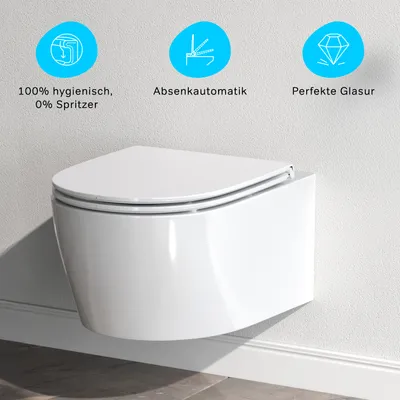 Produktbild von AM.PM Spülrandloses WC Toilette für Gäste-WC Hänge-WC FlashClean aus Keramik Wand-WC X-Joy S Spülrandloses Wand-WC mit Softclosing-Sitzabdeckung